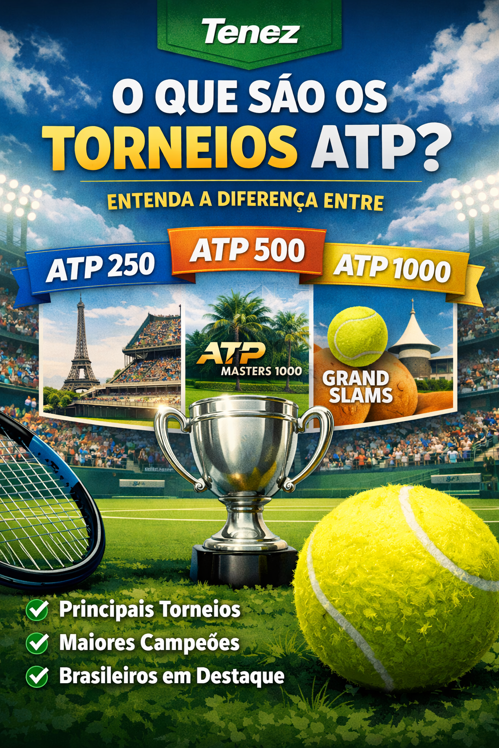 O que são os torneios ATP? Entenda as diferenças entre ATP 250, 500, 1000 e os maiores eventos do tênis mundial