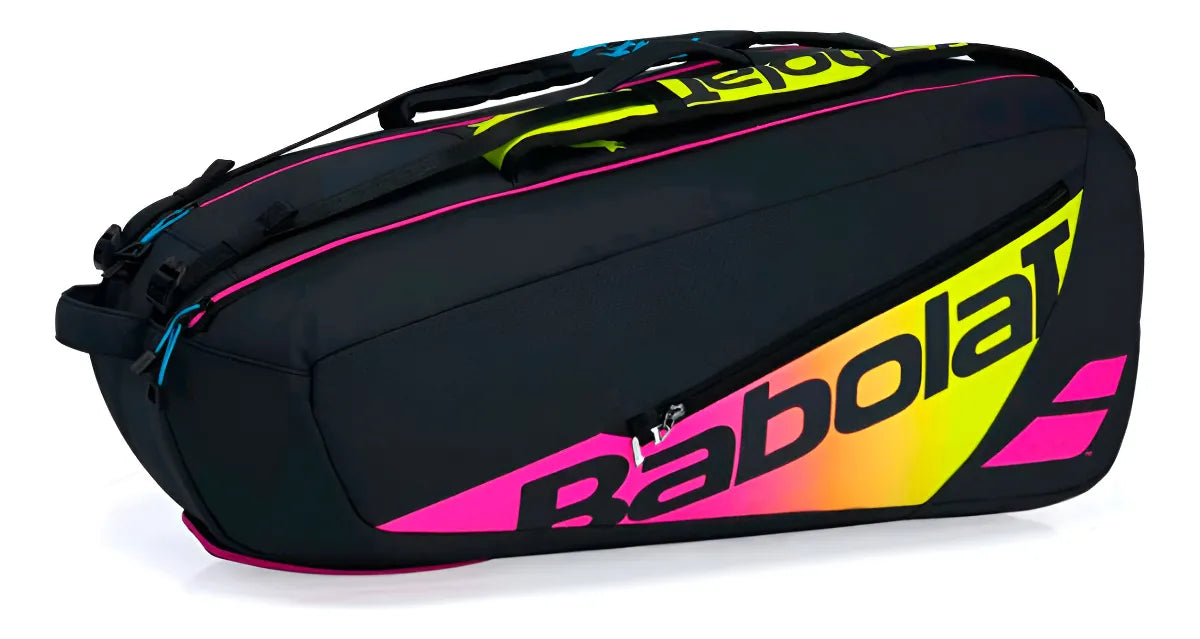 Raqueteira Babolat Pure Aero Rafa X12 Preta Amarela e Rosa