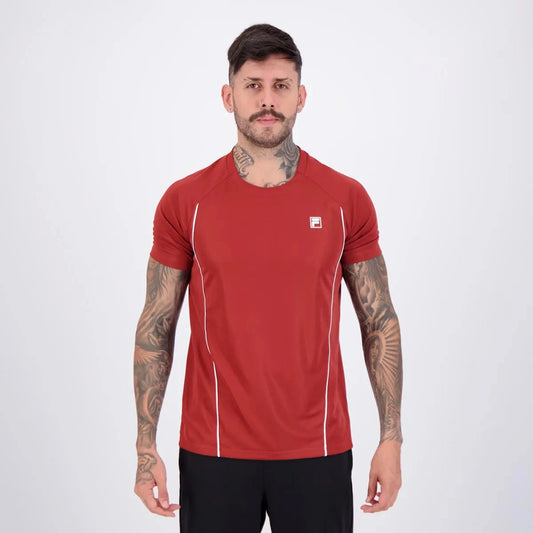 Camiseta Fila Match Tênis Masculina - Vermelho Ocre/Branco
