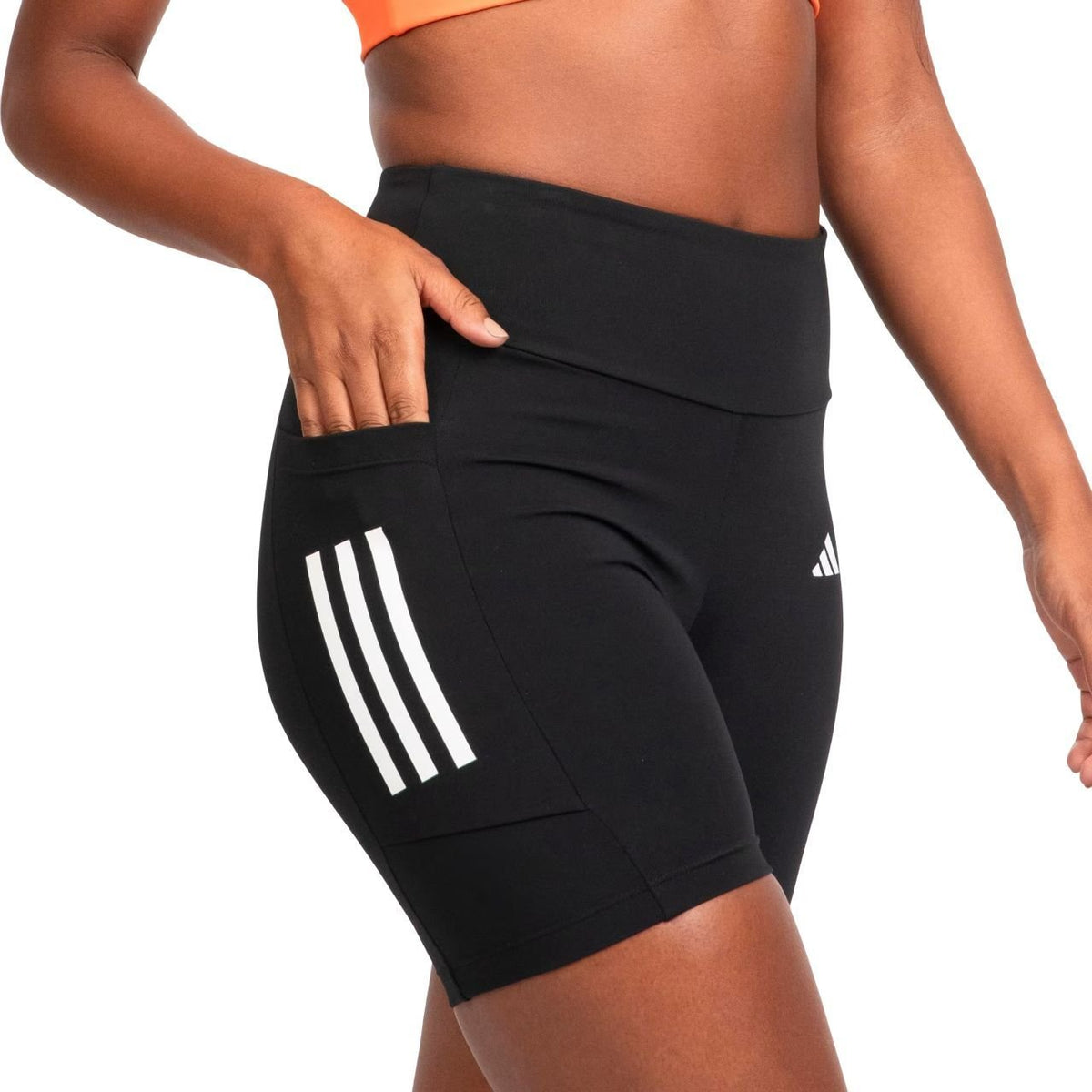 Shorts Adidas 3 Listras com Bolso Feminino-Preta